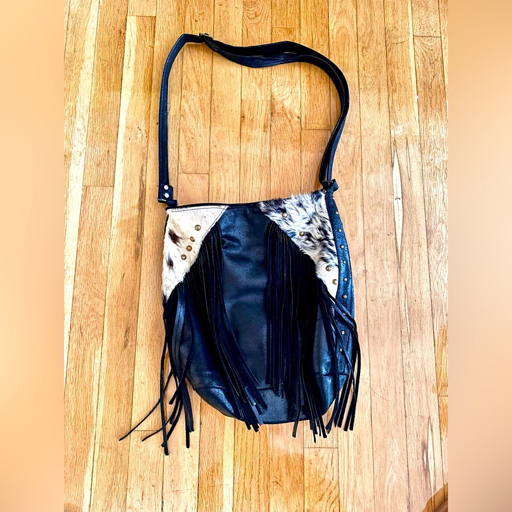 Genuine Leather with Cowhide & Stuffed Accents Shoulder Bag